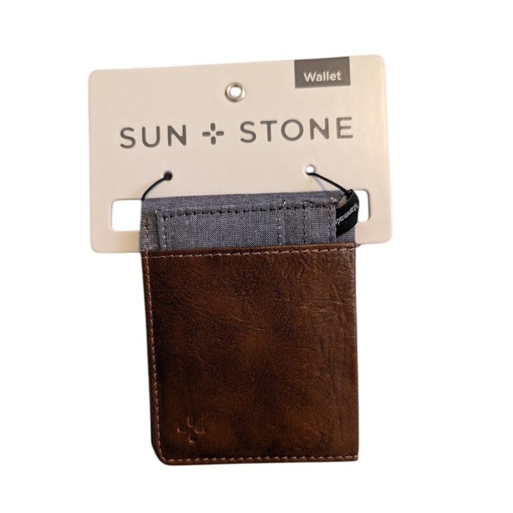 Sun Stone Slimfold Wallet Brown Faux Leather‎ RFID Blocking New with Tags